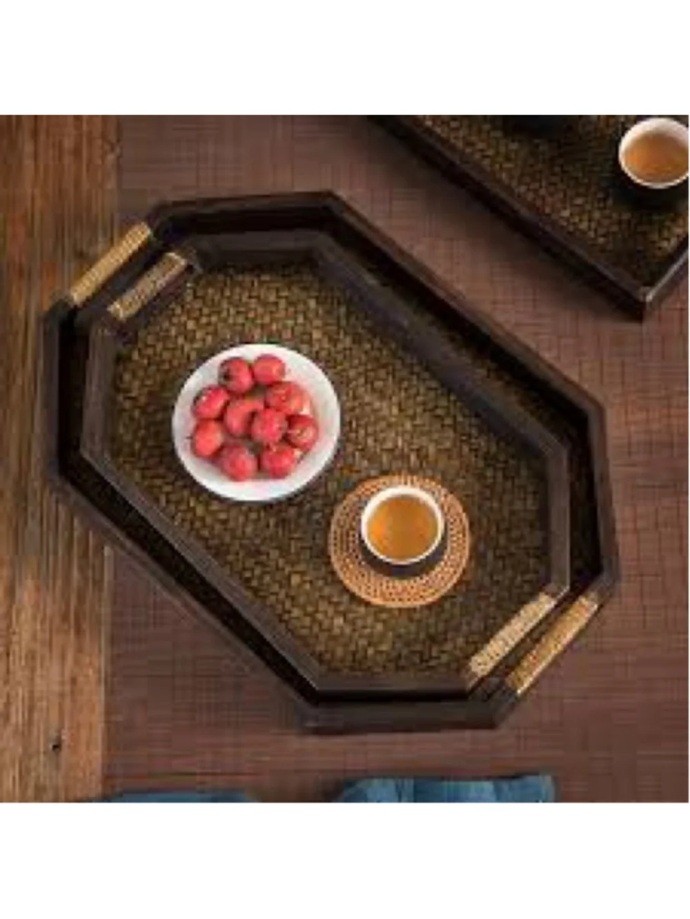 Brown Wooden Set of 3 Nesting Serving Trays